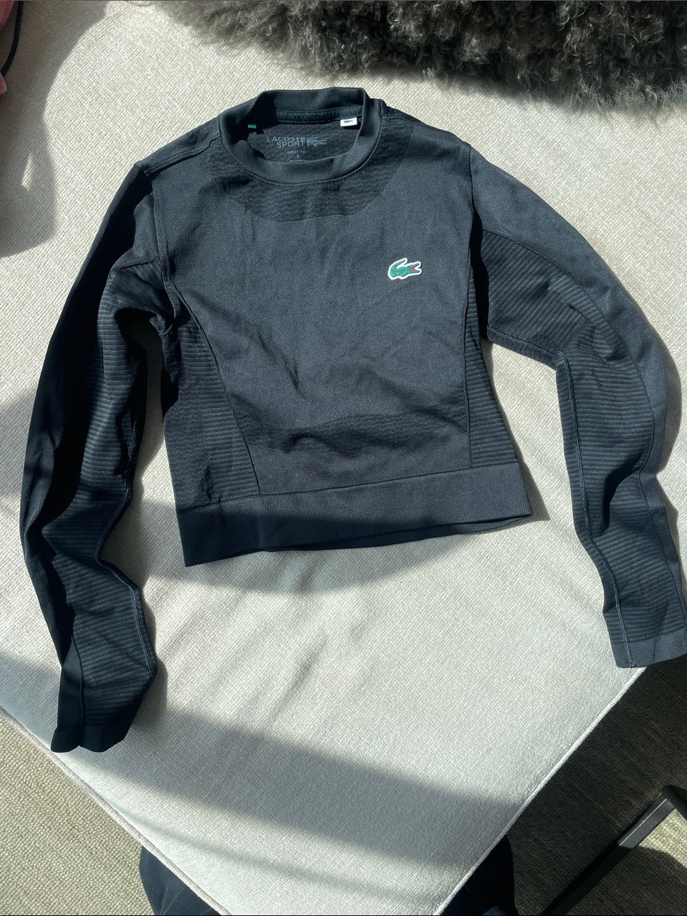 Lacoste Women's Black Crewneck Cropped Sweatshirt with Green Logo